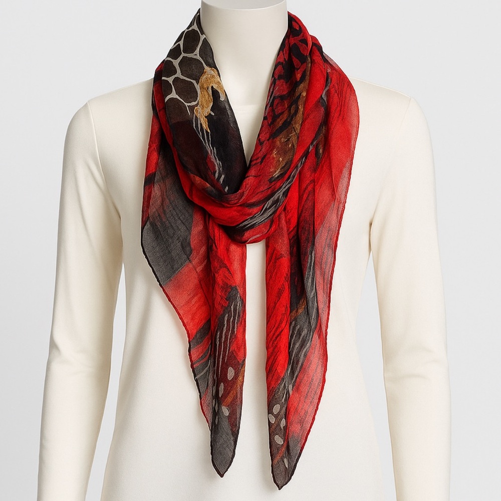 Dolcezza Scarf - “Red Black Quilt” Art Scarf NIB